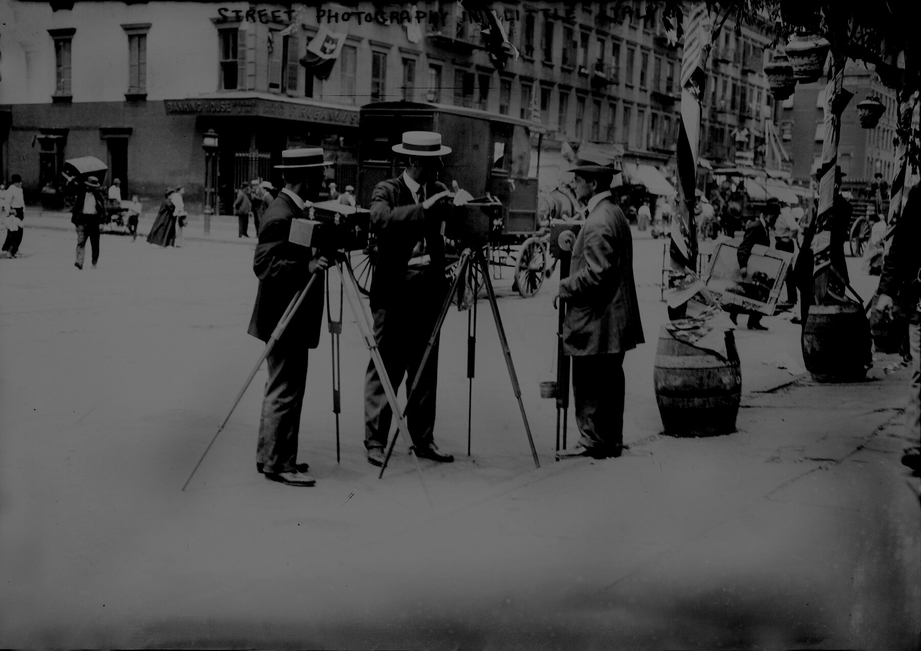 New York City, street photographers in Little Italy, circa early 1920s.